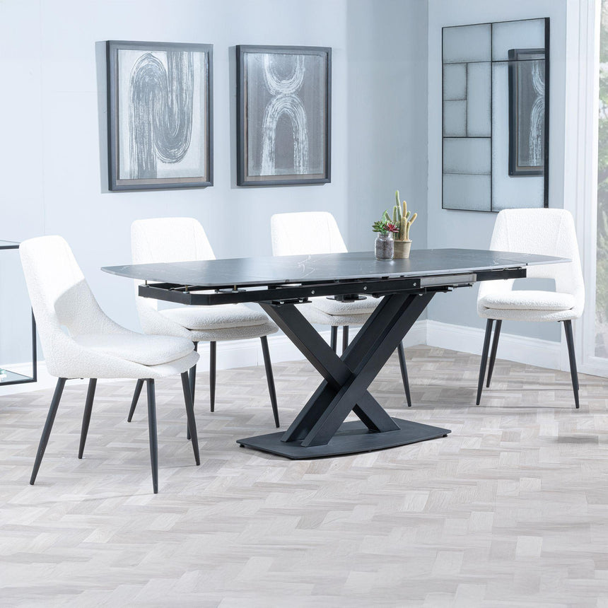 Arctic Black Ceramic Swivel Top Extending Dining Set - Peyton Cream Fabric Dining Chair-4