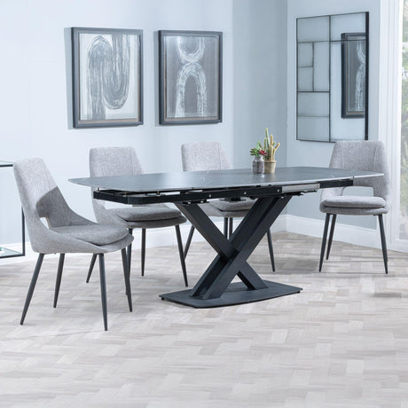 Arctic Black Ceramic Swivel Top Extending Dining Set - Peyton Grey Fabric Dining Chair-3