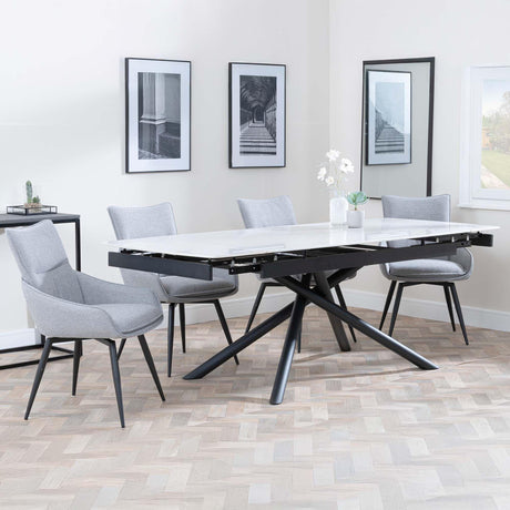 Apollo White Ceramic Extending Dining Set - Ace Grey Fabric Swivel Dining Chair-2
