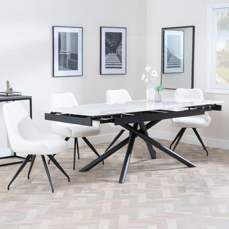 Apollo White Ceramic Extending Dining Set - Arctic Cream Velvet Fabric Swivel Dining Chair-4