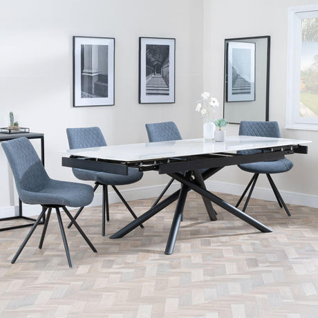 Apollo White Ceramic Extending Dining Set - Boden Dark Grey Fabric Swivel Dining Chair-2
