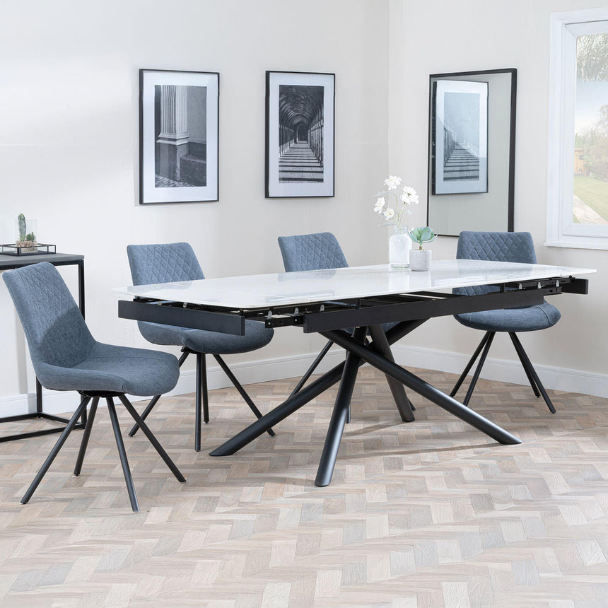 Apollo White Ceramic Extending Dining Set - Boden Dark Grey Fabric Swivel Dining Chair-2