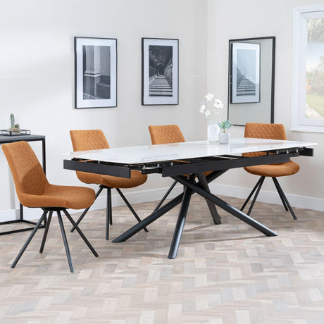 Apollo White Ceramic Extending Dining Set - Boden Orange Fabric Swivel Dining Chair-4