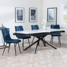 Apollo White Ceramic Extending Dining Set - Corona Blue Fabric Dining Chair-6