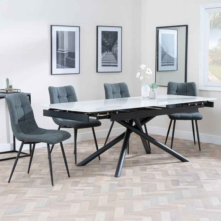 Apollo White Ceramic Extending Dining Set - Corona Light Grey Fabric Dining Chair-7