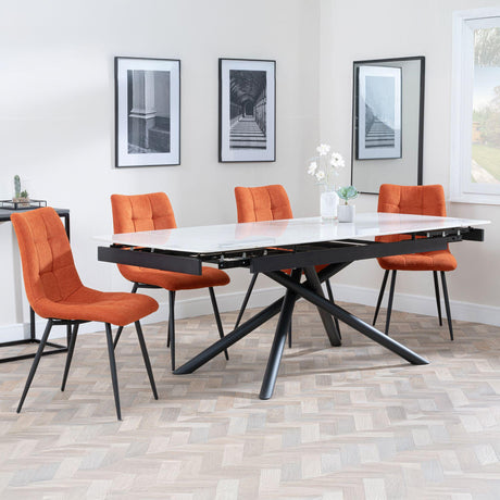 Apollo White Ceramic Extending Dining Set - Corona Orange Fabric Dining Chair-4