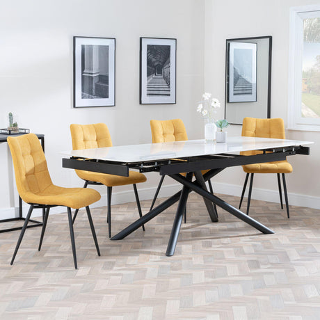 Apollo White Ceramic Extending Dining Set - Corona Yellow Fabric Dining Chair-2