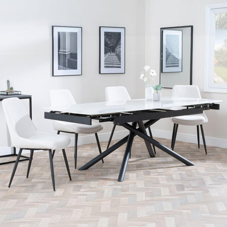 Apollo White Ceramic Extending Dining Set - Darwin Cream Fabric Dining Chair-2
