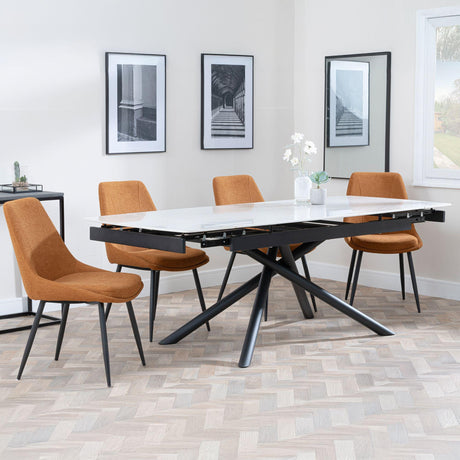 Apollo White Ceramic Extending Dining Set - Darwin Orange Fabric Dining Chair-4