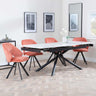 Apollo White Ceramic Extending Dining Set - Ion Orange Velvet Fabric Swivel Dining Chair-2