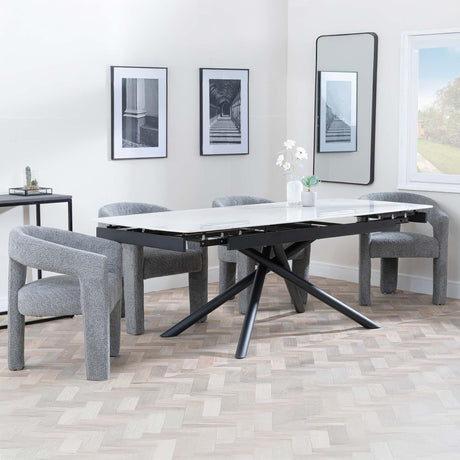 Apollo White Ceramic Extending Dining Set - Kiefer Grey Boucle Fabric Dining Chair-2
