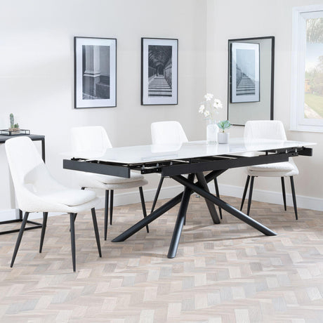 Apollo White Ceramic Extending Dining Set - Peyton Cream Fabric Dining Chair-4