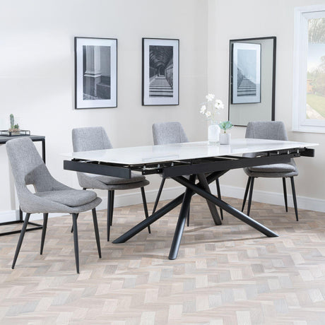 Apollo White Ceramic Extending Dining Set - Peyton Grey Fabric Dining Chair-3
