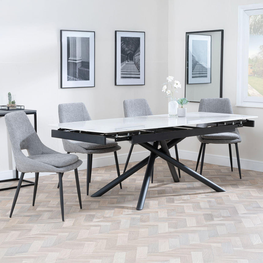 Apollo White Ceramic Extending Dining Set - Peyton Grey Fabric Dining Chair-3