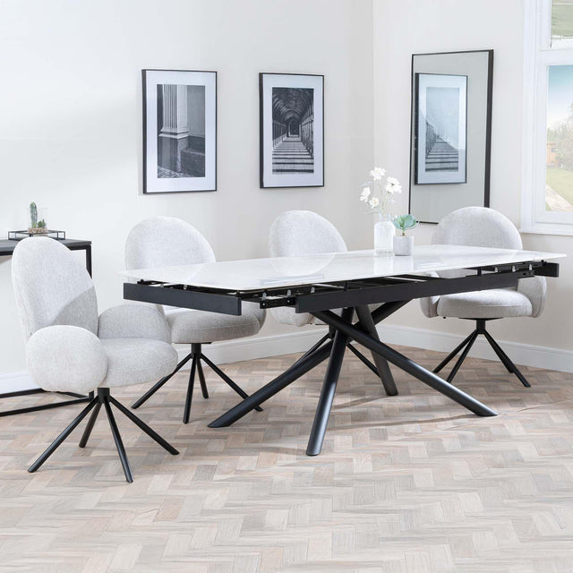 Apollo White Ceramic Extending Dining Set - Theo Grey Fabric Swivel Dining Chair