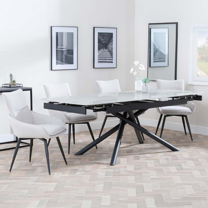 Apollo Grey Ceramic Extending Dining Set - Ace Beige Fabric Swivel Dining Chair-3