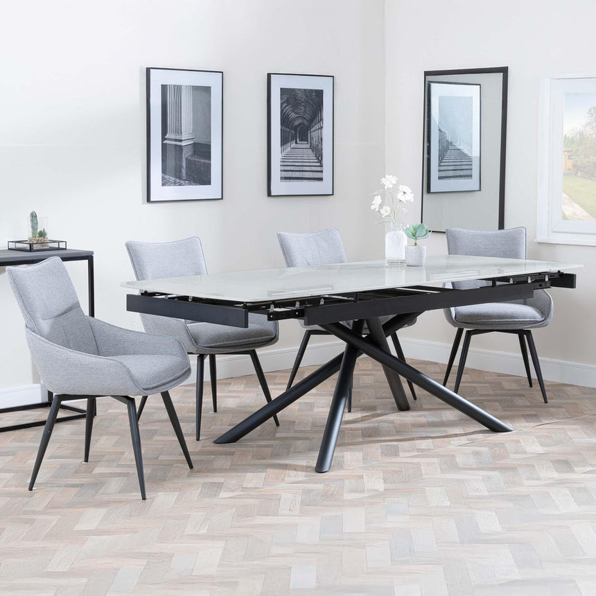 Apollo Grey Ceramic Extending Dining Set - Ace Grey Fabric Swivel Dining Chair-2