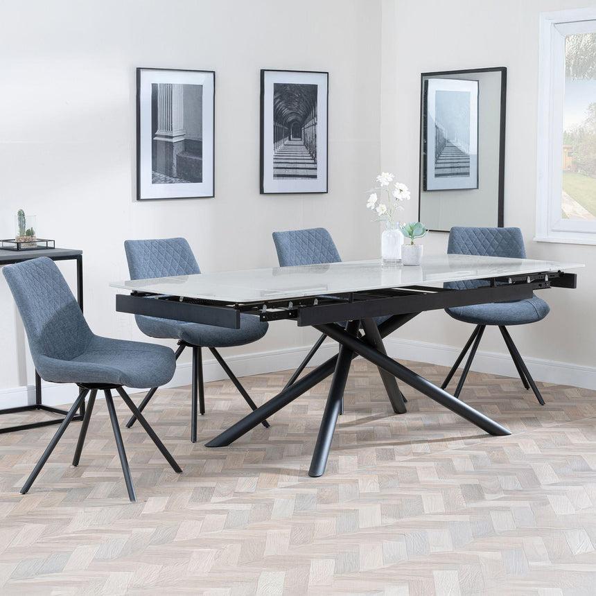 Apollo Grey Ceramic Extending Dining Set - Boden Dark Grey Fabric Swivel Dining Chair-2