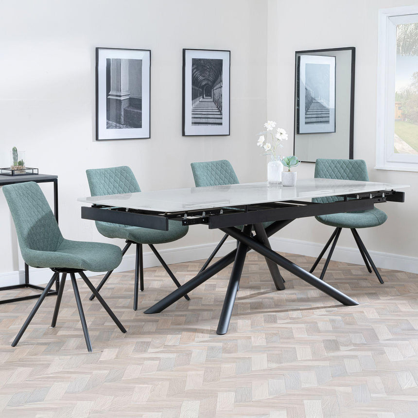 Apollo Grey Ceramic Extending Dining Set - Boden Green Fabric Swivel Dining Chair-5