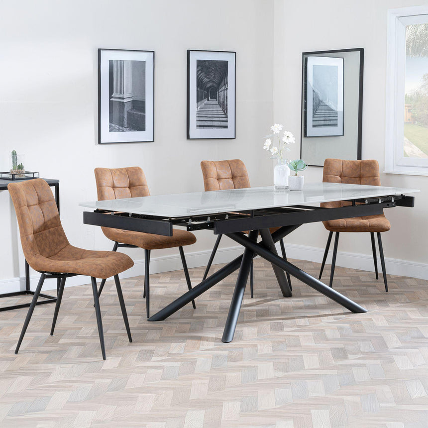 Apollo Grey Ceramic Extending Dining Set - Corona Brown Fabric Dining Chair-8