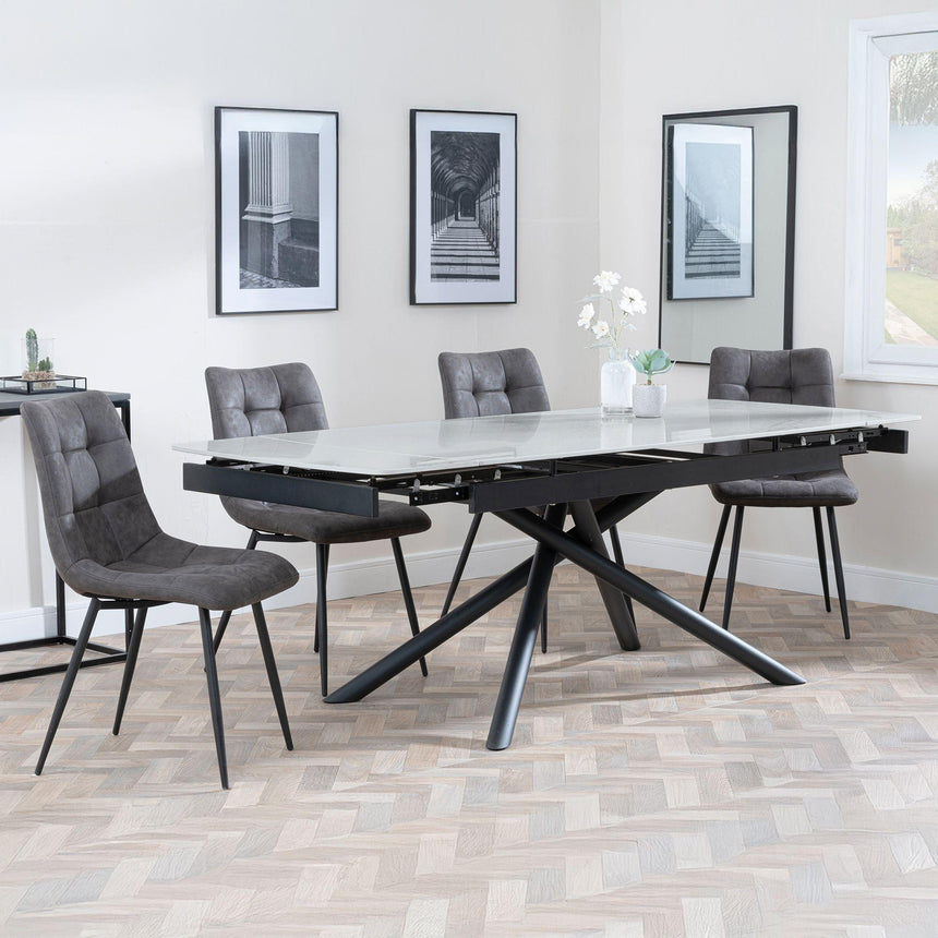 Apollo Grey Ceramic Extending Dining Set - Corona Grey Fabric Dining Chair-9