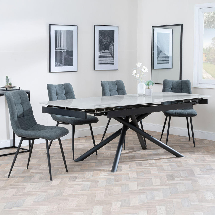 Apollo Grey Ceramic Extending Dining Set - Corona Light Grey Fabric Dining Chair-7