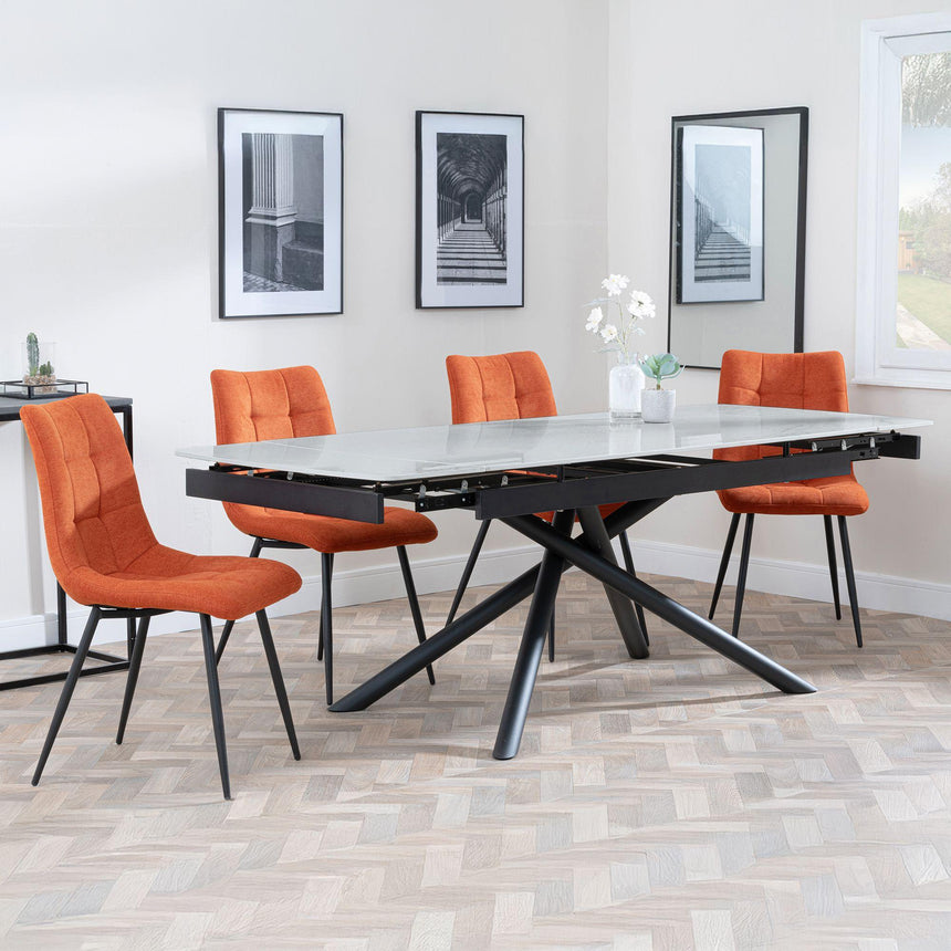 Apollo Grey Ceramic Extending Dining Set - Corona Orange Fabric Dining Chair-3