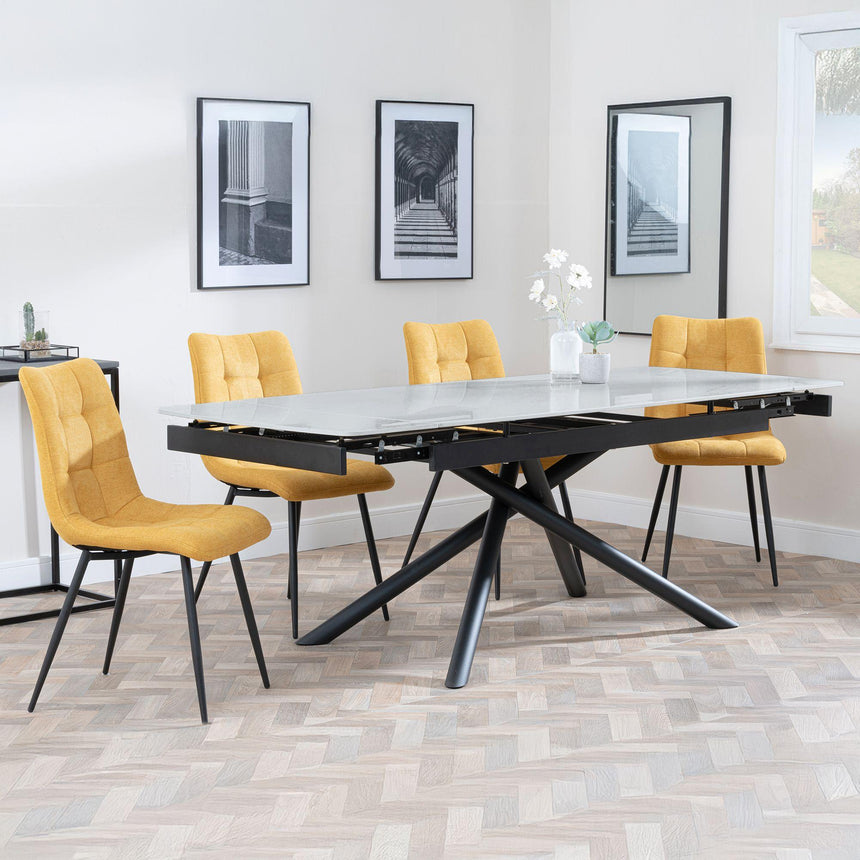 Apollo Grey Ceramic Extending Dining Set - Corona Yellow Fabric Dining Chair-2