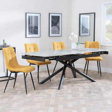 Apollo Grey Ceramic Extending Dining Set - Corona Yellow Fabric Dining Chair-2