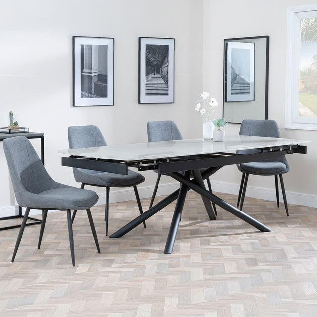 Apollo Grey Ceramic Extending Dining Set - Darwin Grey Fabric Dining Chair