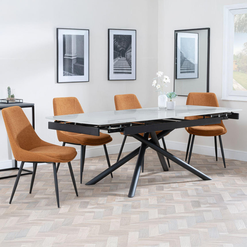 Apollo Grey Ceramic Extending Dining Set - Darwin Orange Fabric Dining Chair-4