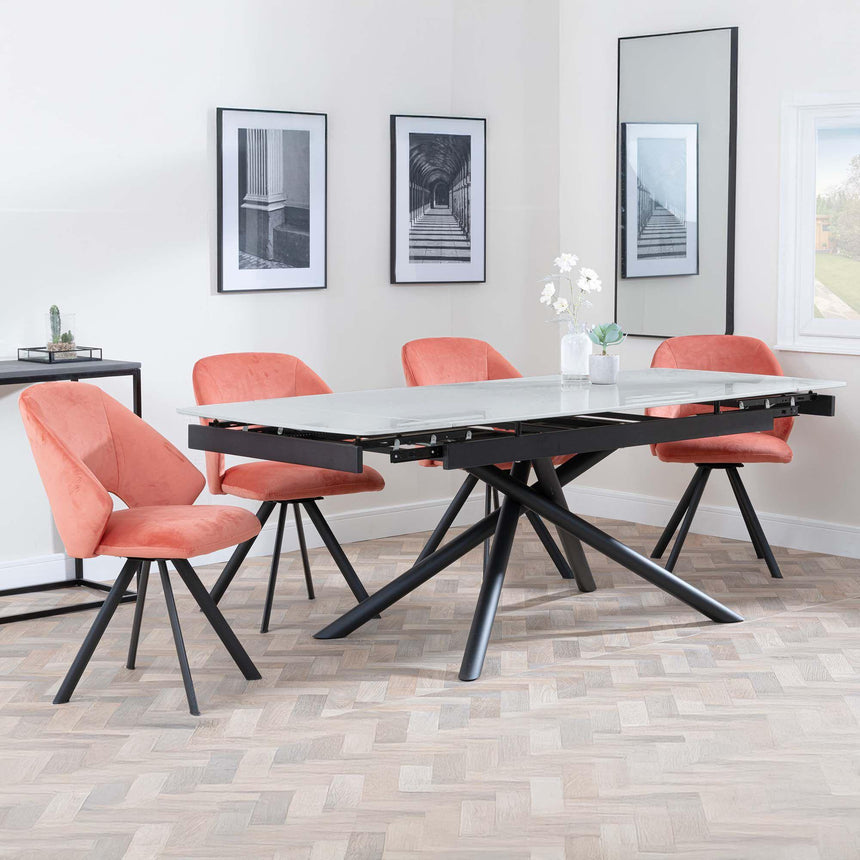Apollo Grey Ceramic Extending Dining Set - Ion Orange Velvet Fabric Swivel Dining Chair-2