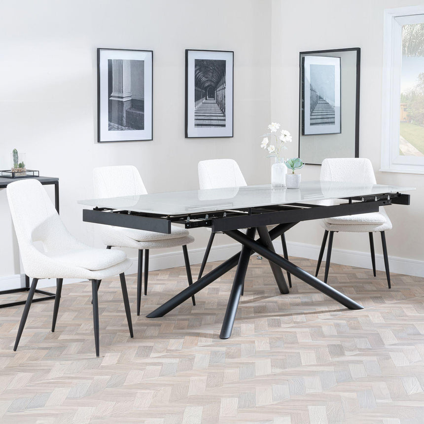 Apollo Grey Ceramic Extending Dining Set - Peyton Cream Fabric Dining Chair-4