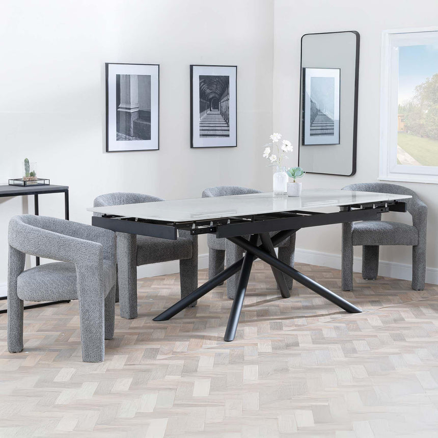 Apollo Grey Ceramic Extending Dining Set - Kiefer Grey Boucle Fabric Dining Chair-2