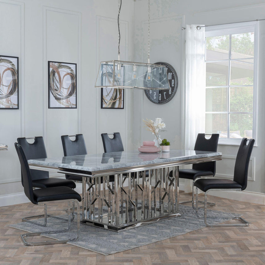 Verona Grey Marble and Chrome Dining Set - Marsala Faux Leather Dining Chair