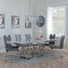 Vortex Grey Marble and Chrome Dining Set - Bianco Grey Faux Leather Dining Chair-2