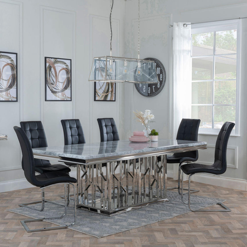 Verona Grey Marble and Chrome Dining Set - Padua Faux Leather Dining Chair