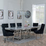 Vortex Grey Marble and Chrome Dining Set - Lion Knocker Back Black Velvet Fabric Dining Chair with Chrome Legs-3