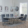 Vortex Grey Marble and Chrome Dining Set - Lion Knocker Back Grey Velvet Fabric Dining Chair with Chrome Legs-4