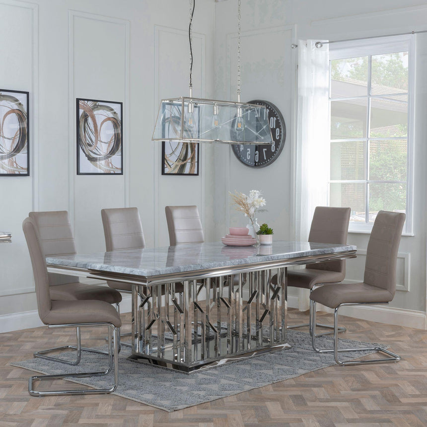 Verona Grey Marble and Chrome Dining Set - Romi Faux Leather Dining Chair