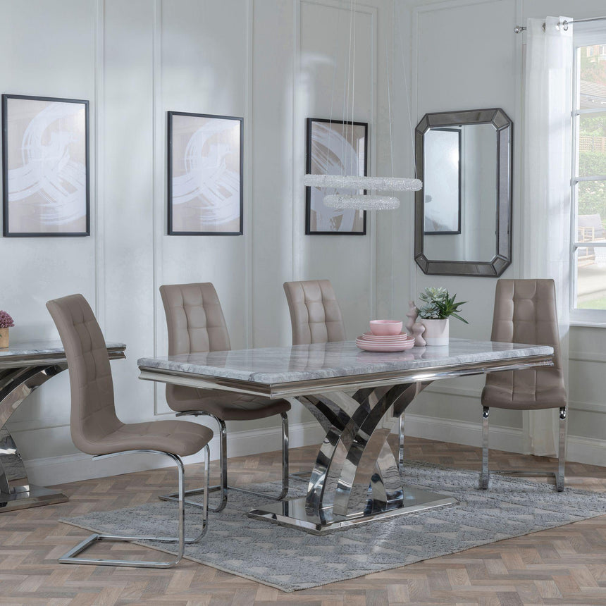 Lisbon Grey Marble and Chrome Dining Set - Jamison Beige Faux Leather Dining Chair-3