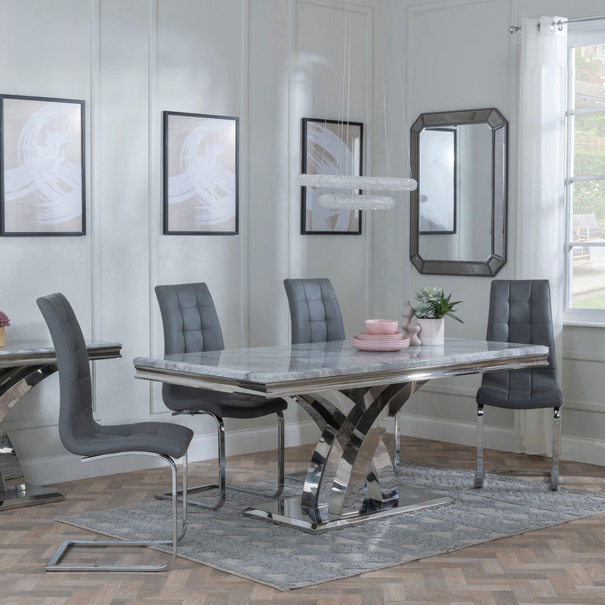Palermo Grey Marble and Chrome Dining Set - Padua Faux Leather Dining Chair