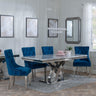 Lisbon Grey Marble and Chrome Dining Set - Knocker Back Blue Velvet Fabric Dining Chair with Chrome Legs-2