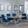 Lisbon Grey Marble and Chrome Dining Set - Lion Knocker Back Blue Velvet Fabric Dining Chair with Chrome Legs-3