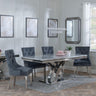 Lisbon Grey Marble and Chrome Dining Set - Lion Knocker Back Grey Velvet Fabric Dining Chair with Chrome Legs-4