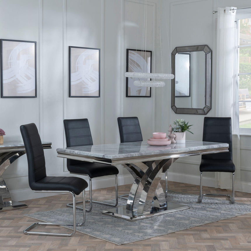 Palermo Grey Marble and Chrome Dining Set - Romi Faux Leather Dining Chair