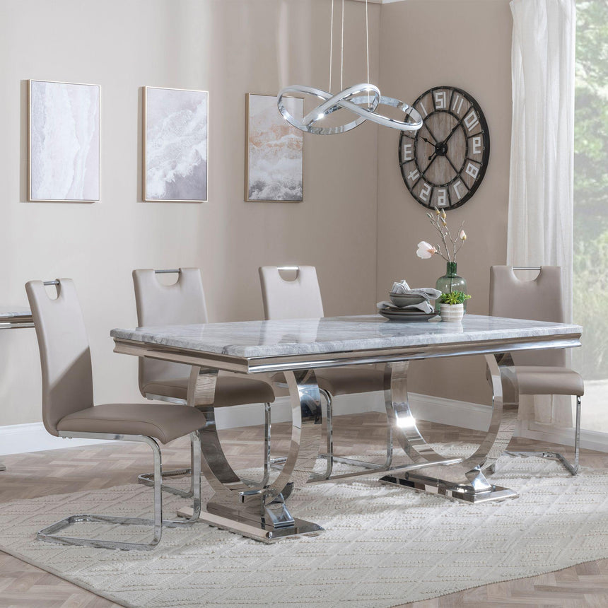 Seattle Grey Marble and Chrome Dining Set - Marsala Faux Leather Dining Chair