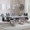 Glacier Grey Marble and Chrome Dining Set - Bianco Black Faux Leather Dining Chair-2