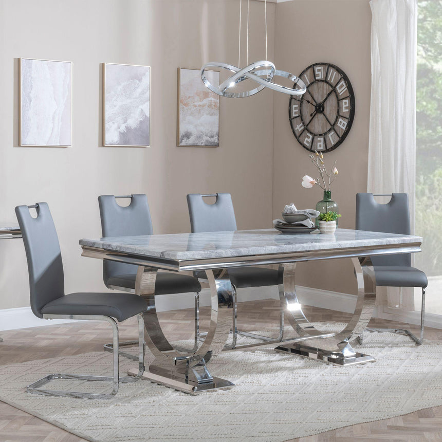 Seattle Grey Marble and Chrome Dining Set - Marsala Faux Leather Dining Chair