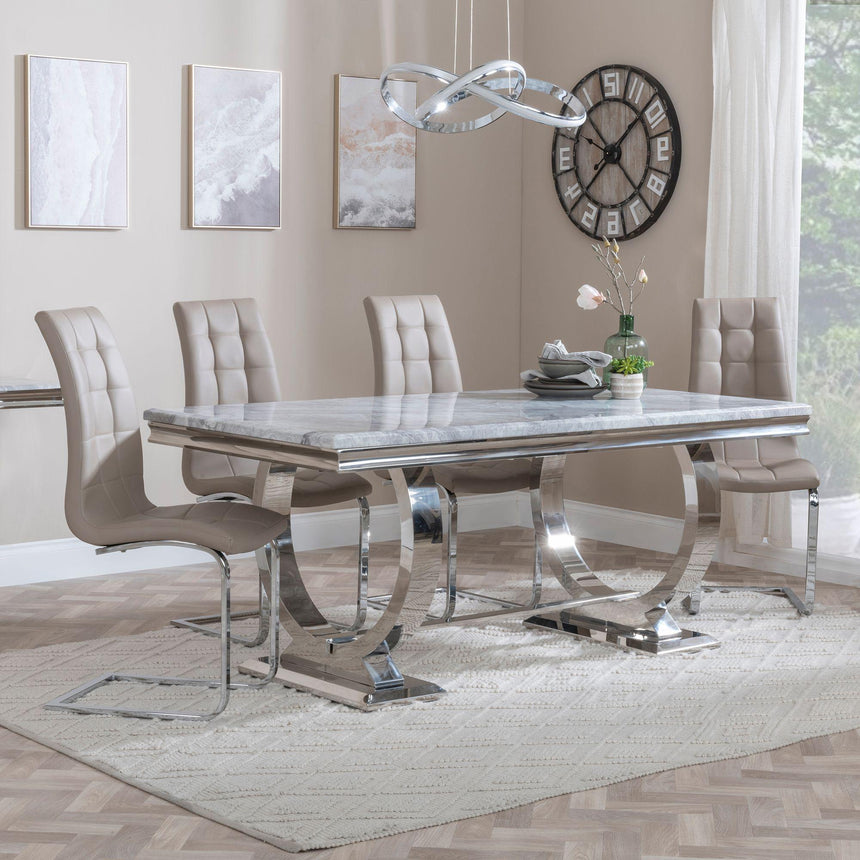 Glacier Grey Marble and Chrome Dining Set - Jamison Beige Faux Leather Dining Chair-3